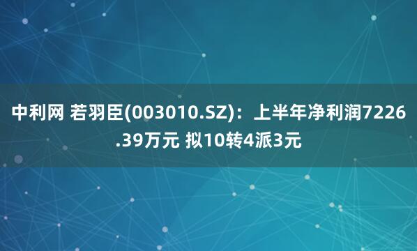 中利网 若羽臣(003010.SZ)：上半年净利润7226.39万元 拟10转4派3元